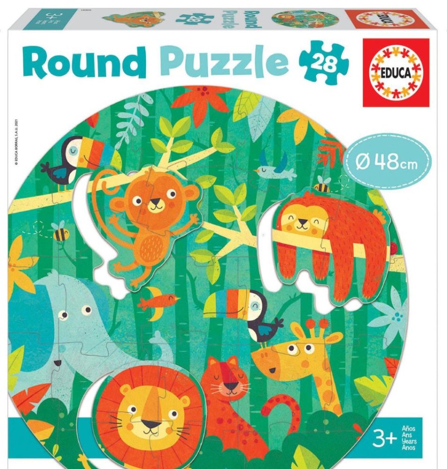 Spielzeug Educa | Rundes Puzzle M. 28 Teilen - Urwaldtiere