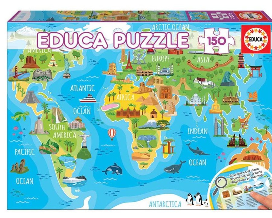 Spielzeug Educa | Puzzle M. 150 Teilen - Weltkarte, Monumente